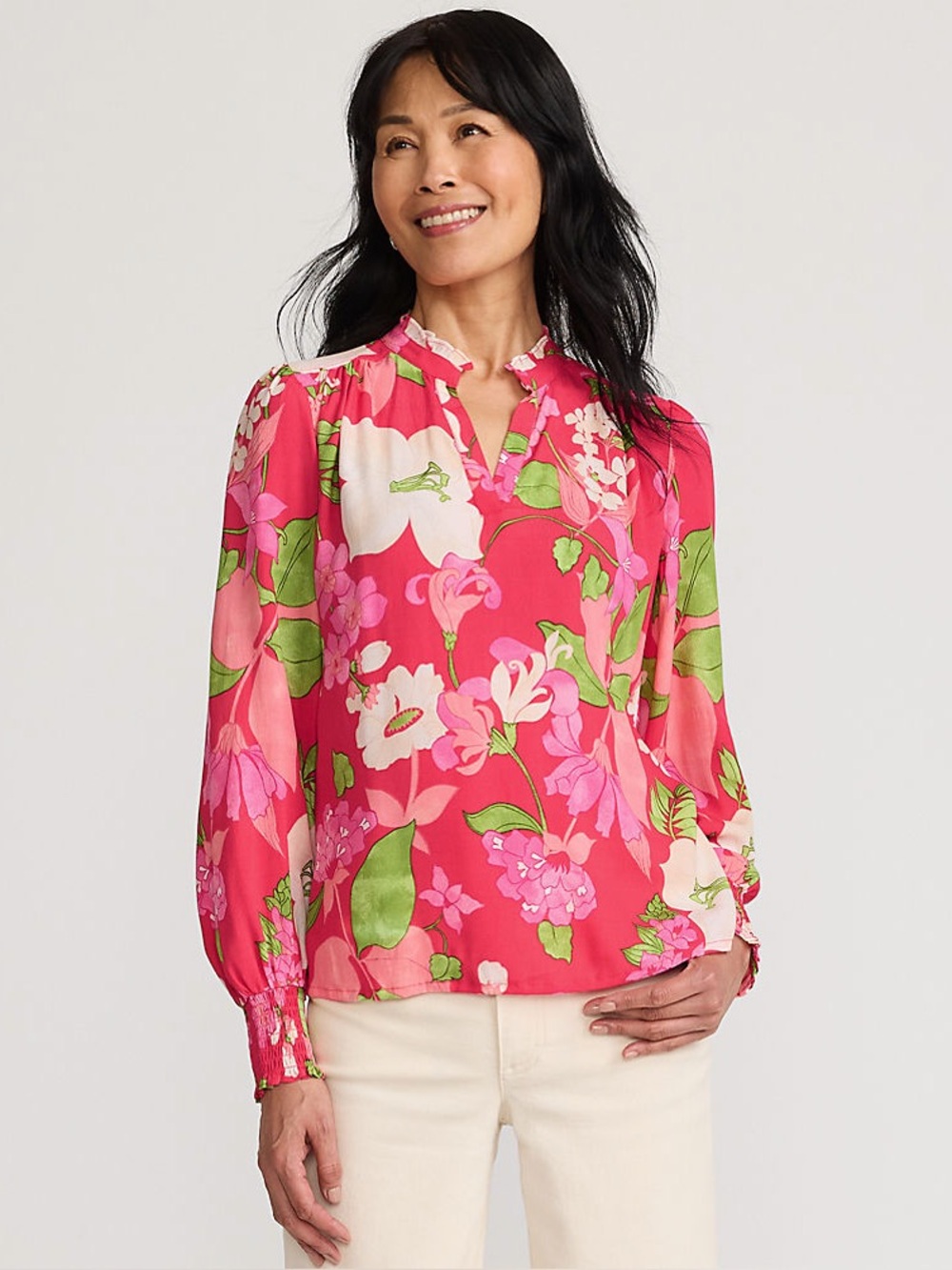 Lands’ End XL Crepe Split Neck Popover top NWOT